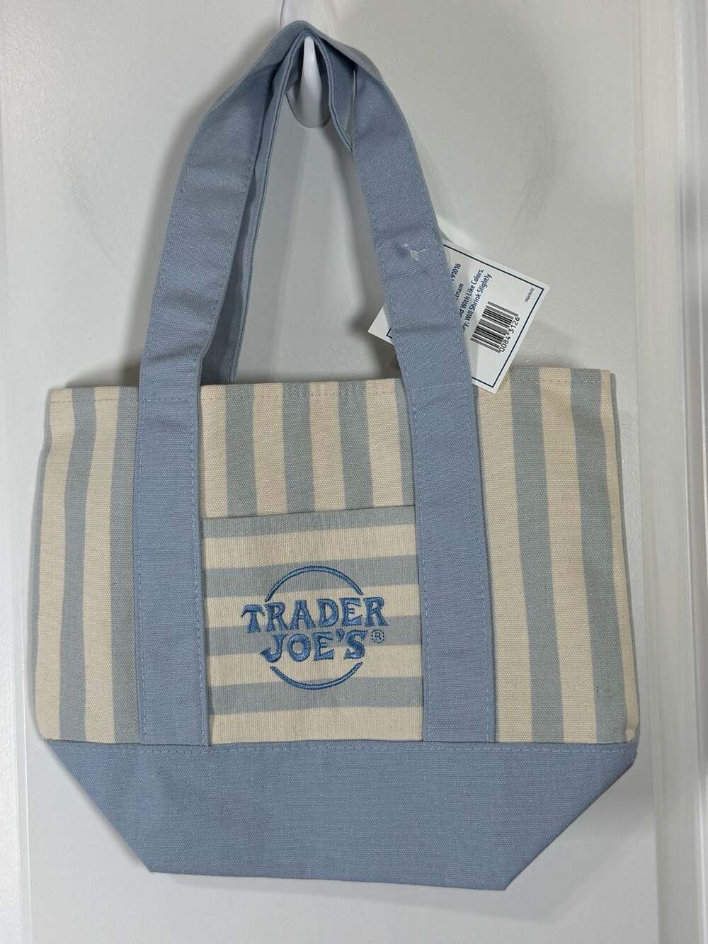 Trader Joe's Striped Mini Canvas Tote Bag, Pastel Blue